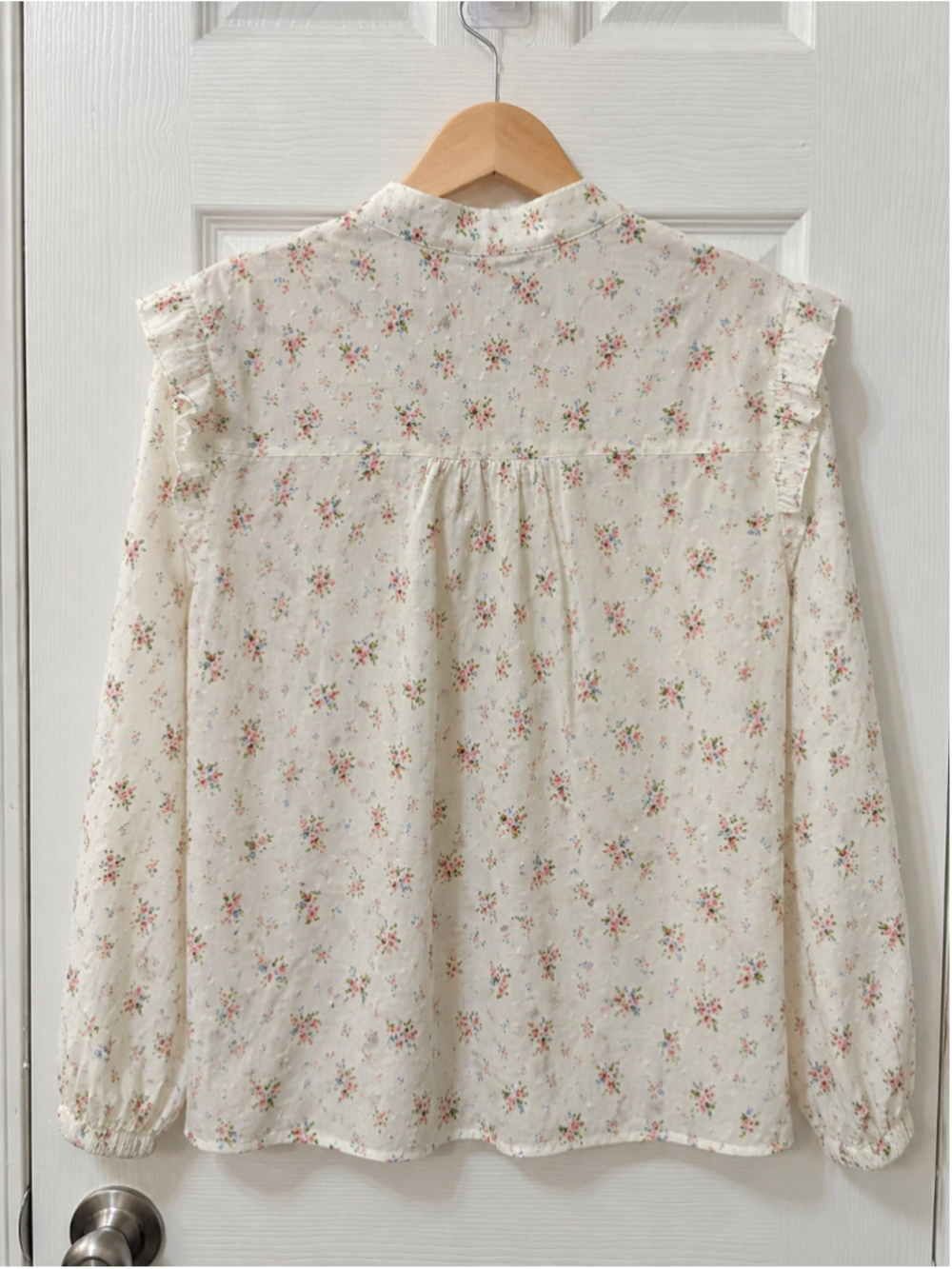 Women's Mable Floral Ruffle Blouse, Size S, White and Pink - Picture 2 of 10